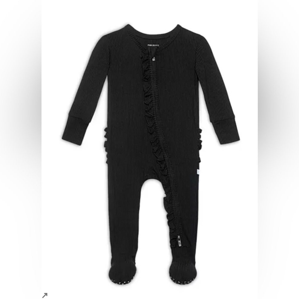 Posh Peanut Black Ruffled Zippered Footie Size 12-18M